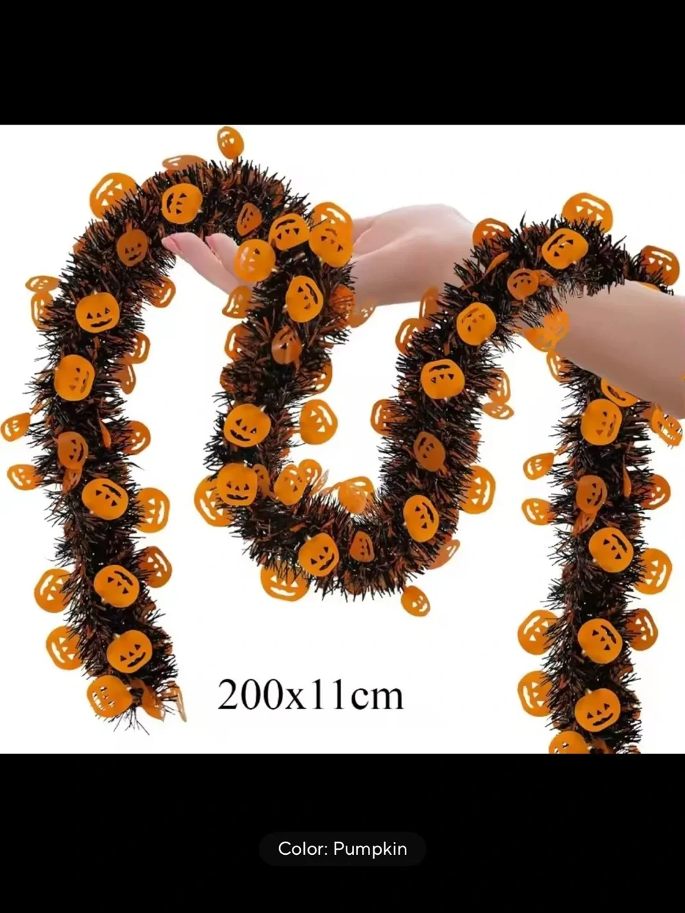 Halloween Tinsel Garland with Orange, Purple & Black Accents